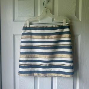 J. Crew Black White and Gold Striped Mini Pencil Skirt